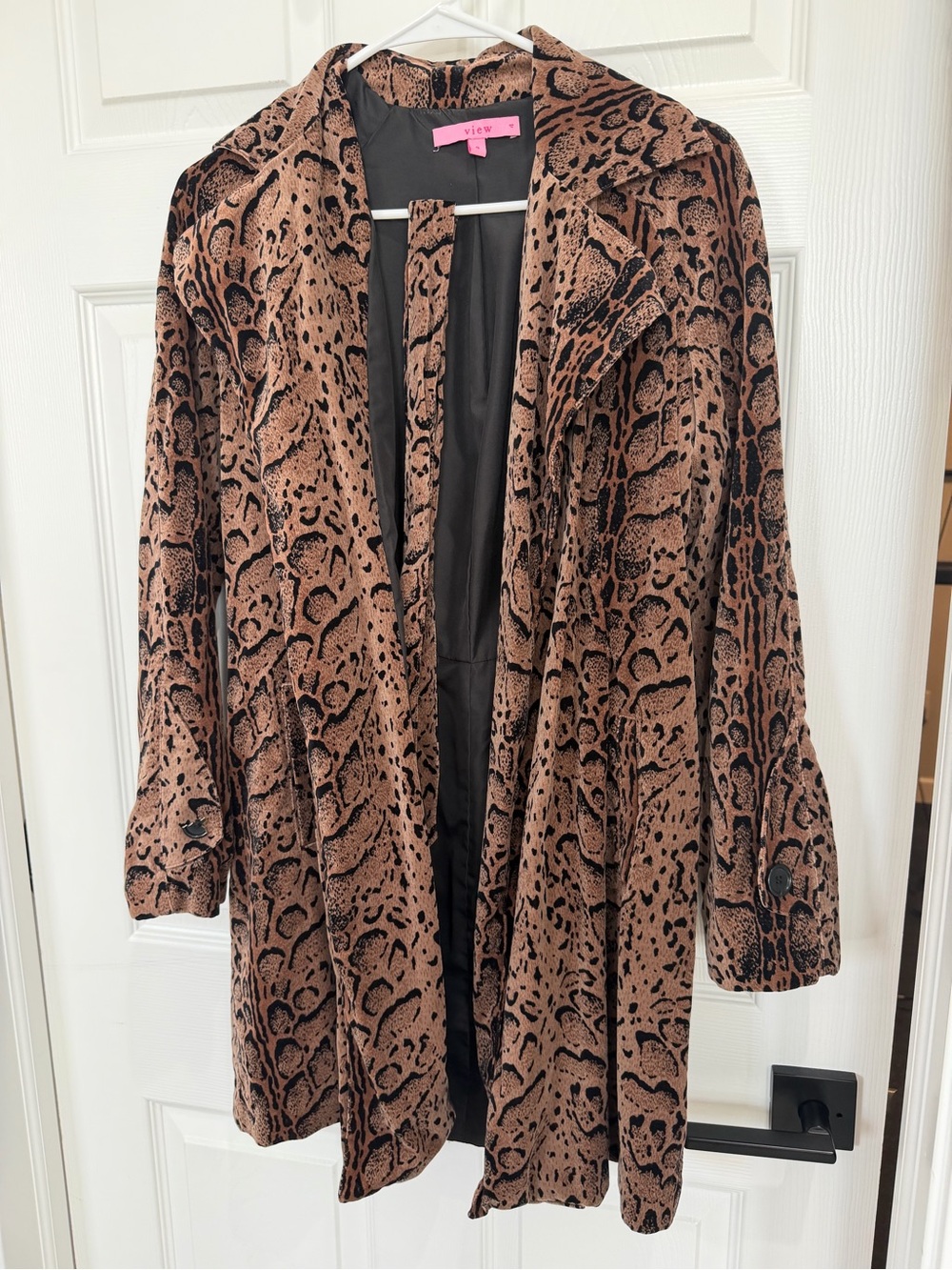 View Leopard Animal Print Long Coat Women’s Size 4 Cotton Statement Jacket